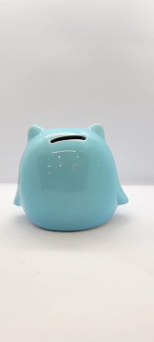 1 Piece Ceramic Owl Design Gullak Piggy Bank for Rupees Savings - Coin Storage Tip Box Ideal for Kids and Adults - Money Kilona Pikibank ATM Coinbox Gulak (Pack of 1) (Blue)