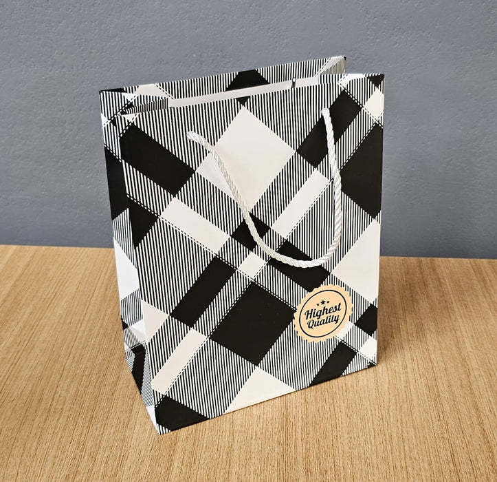 Small Size Paper Bag With Handle 24 x 19 x 9 cm Gift Paper bag, Carry Bags, gift bag, gift for Birthday, gift for Festivals, Season's Greetings and other Events(Black and White)