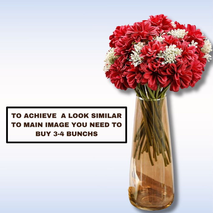 SATYAM KRAFT 1 Bunch (7 head flower stick )Artificial Dahlia Fake Flowers for Home,Artificial Chrysanthemum Ball Flowers, Bedroom, Living Room, Decorative Items Office Table, Gifts (Without Vase Pot)
