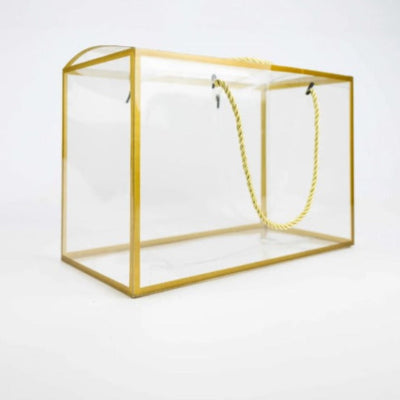 6 Pcs Rectangle Shape Big Size Trasparent Golden border Bag Goodie Bags Gift bag, gift For new year Gifting, Diwali,marriage Return Gifts, Birthday, Wedding, Party, Season's Greetings(Big) (Golden) (30 x 15 x 20)cm