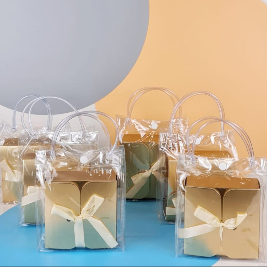 Pcs Transparent Bag With Folding Golden Box For Event, Return Gift in  Party, Birthday,Gift Boxes with Ribbon, Perfect for Packing Chocolate, Dry 
