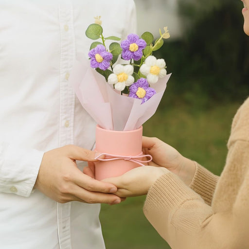3 Pcs Handmade Crochet Flower Bouquets – Artificial Cotton Yarn Flowers for Home & Gifting