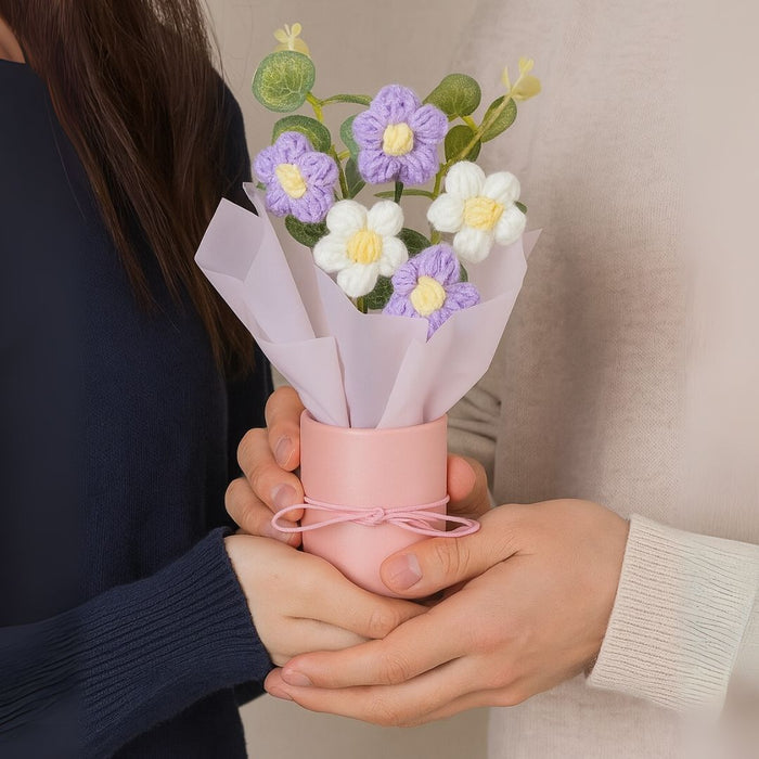 3 Pcs Handmade Crochet Flower Bouquets – Artificial Cotton Yarn Flowers for Home & Gifting