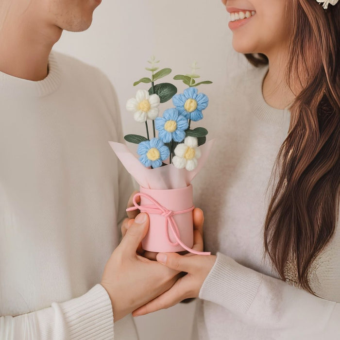 3 Pcs Handmade Crochet Flower Bouquets – Artificial Cotton Yarn Flowers for Home & Gifting