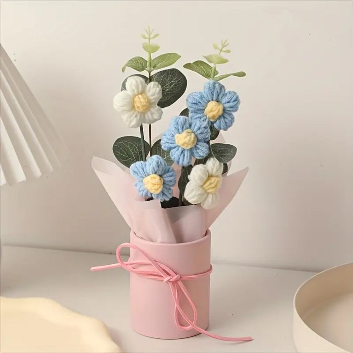 3 Pcs Handmade Crochet Flower Bouquets – Artificial Cotton Yarn Flowers for Home & Gifting