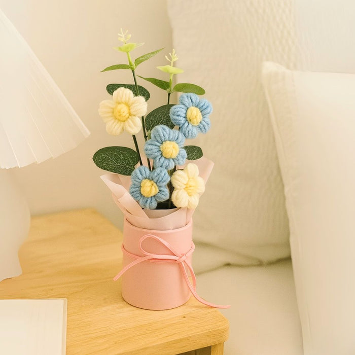 3 Pcs Handmade Crochet Flower Bouquets – Artificial Cotton Yarn Flowers for Home & Gifting