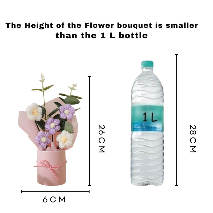 3 Pcs Handmade Crochet Flower Bouquets – Artificial Cotton Yarn Flowers for Home & Gifting