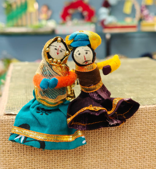 Traditional Rajasthani  Kathputli Miniature Couple Dolls for Wedding Decor | Trousseau Packing & Haldi Mehendi Hamper Decoration | Ethnic Bride Groom Decorative Set Jute Material