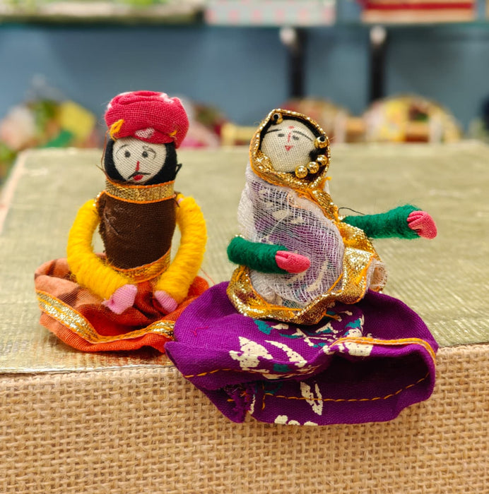 Traditional Rajasthani  Kathputli Miniature Couple Dolls for Wedding Decor | Trousseau Packing & Haldi Mehendi Hamper Decoration | Ethnic Bride Groom Decorative Set Jute Material