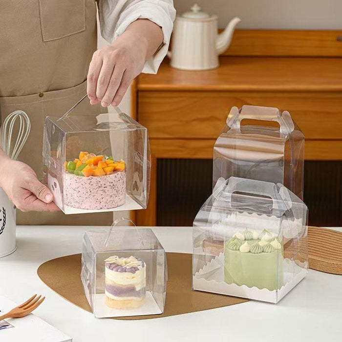 Transparent Cake Packaging Box Hamper Box with Handle | Premium Clear Birthday Mousse Cake Box for Pastries, Desserts & Gifting