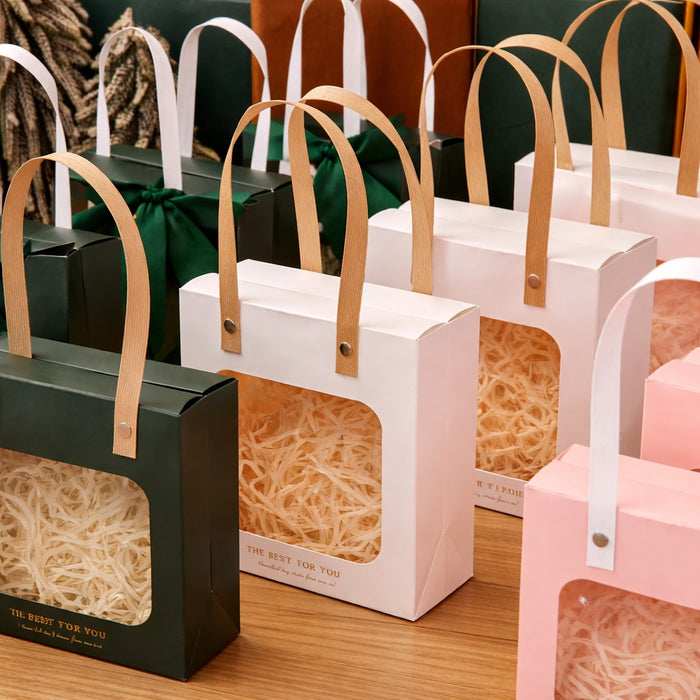Luxury Transparent Window Gift Bag | Portable Paper Gift Bag for Birthday, Wedding, Return Gifts & Hampers | Premium Handle Bag (Medium)