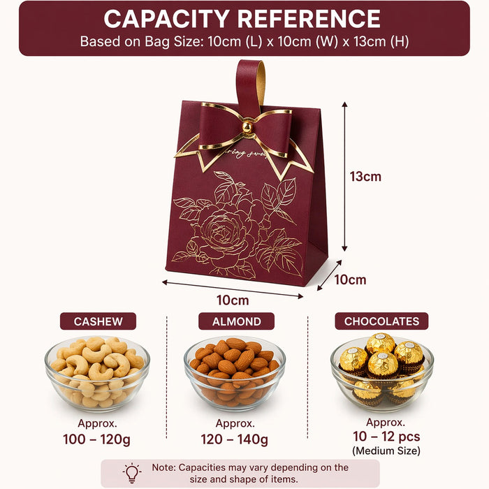 Luxury Floral Gift Box with Handle & Bow | Premium Wedding Return Gift Packaging Box (Maroon & White)