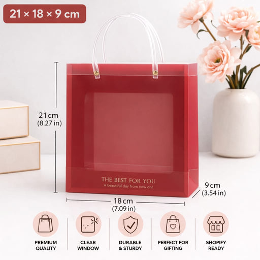 Foldable Transparent Gift Hamper Box with Handle | Reusable PVC Carry Bag for Gifting, Wedding Hampers & Packaging (Red, White, Sky Blue, Orange)