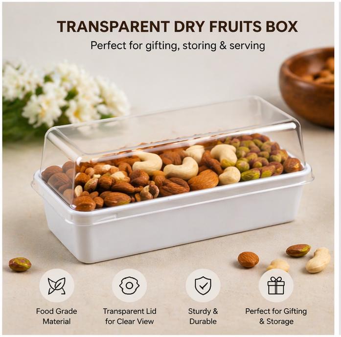 Transparent Dessert Packaging Box with Lid | White Base Plastic Cake Box for Brownies, Pastries & Bento Cakes (13×6×6 cm)