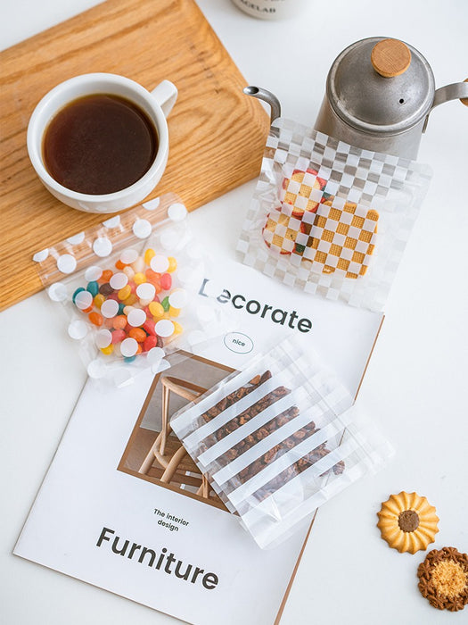 Multi Print Transparent Zip Lock Pouch  (Asthetic Designs) | 13 x 13 cm | Reusable Plastic Packaging for Cookies, Chocolates & Dry Snacks