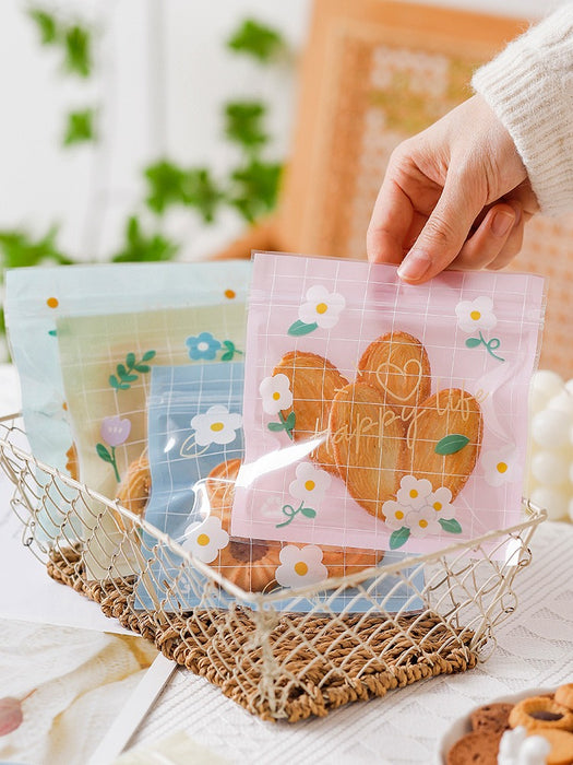Multi Print Transparent Zip Lock Pouch  (Asthetic Designs) | 13 x 13 cm | Reusable Plastic Packaging for Cookies, Chocolates & Dry Snacks