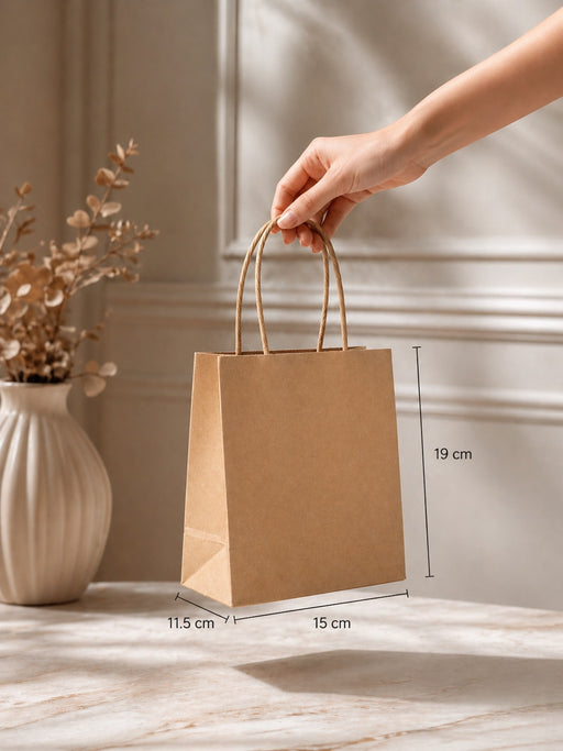 Brown Kraft Paper Carry Bags with Handle | Eco-Friendly Gift Bags for Shopping, Hampers & Packaging | Available size  in Small, Medium & Large Sizes