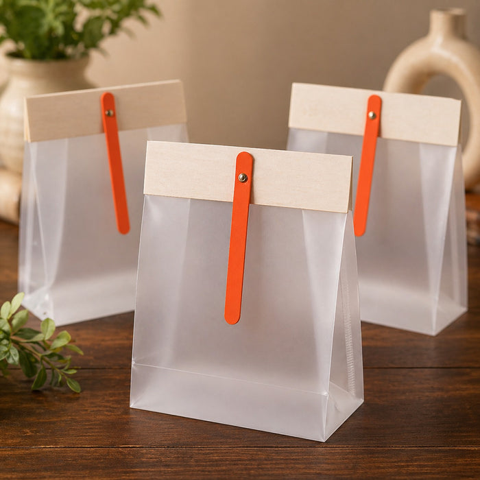 Transparent Korean Pouch with Wooden Clip | Gift Packaging for Dry Fruits, Chocolates & Cookies | 13×6×18 cm Premium Hamper Pouch