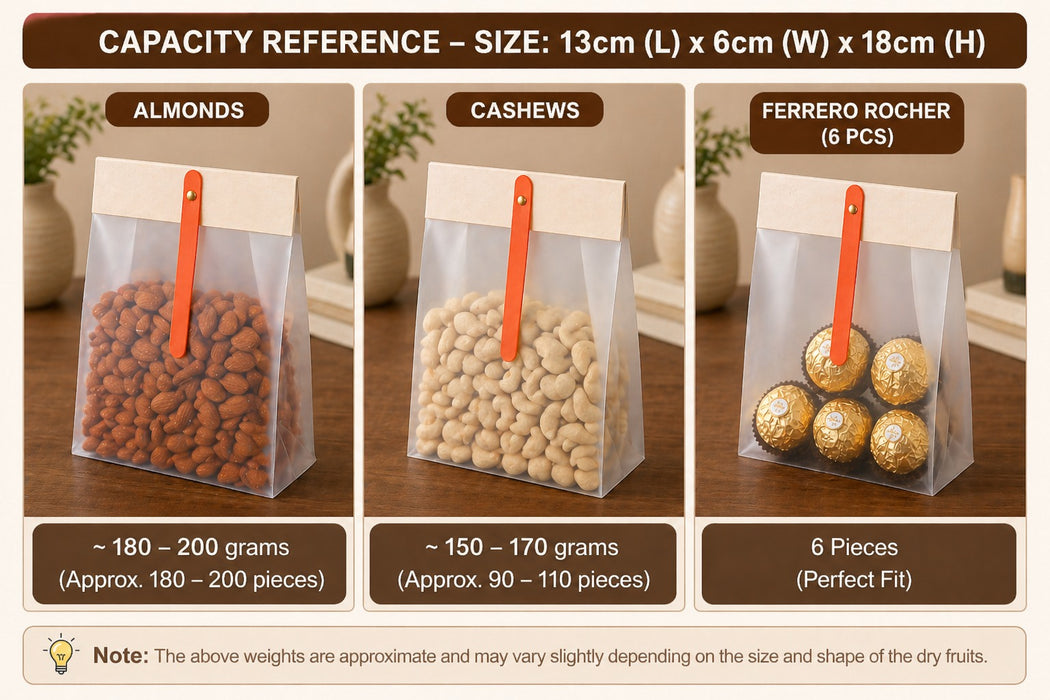 Transparent Korean Pouch with Wooden Clip | Gift Packaging for Dry Fruits, Chocolates & Cookies | 13×6×18 cm Premium Hamper Pouch