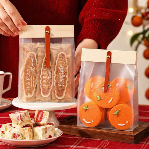 Transparent Korean Pouch with Wooden Clip | Gift Packaging for Dry Fruits, Chocolates & Cookies | 13×6×18 cm Premium Hamper Pouch