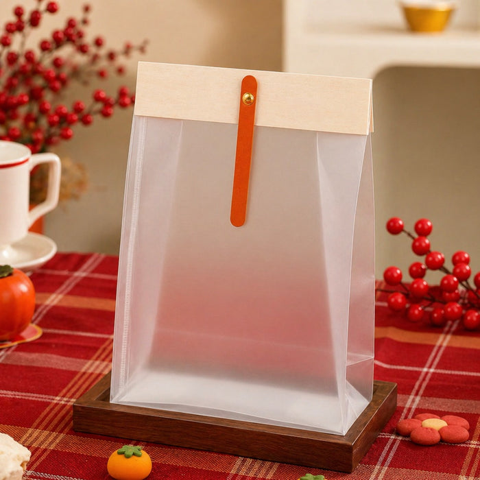 Transparent Korean Pouch with Wooden Clip | Gift Packaging for Dry Fruits, Chocolates & Cookies | 13×6×18 cm Premium Hamper Pouch