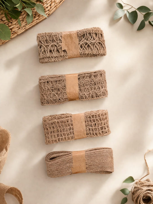 4 PcsPremium Decorative Jute Lace Ribbons Combo Pack | Jute Lace Rolls for Hampers, Toran, DIY Crafts & Gift Decoration