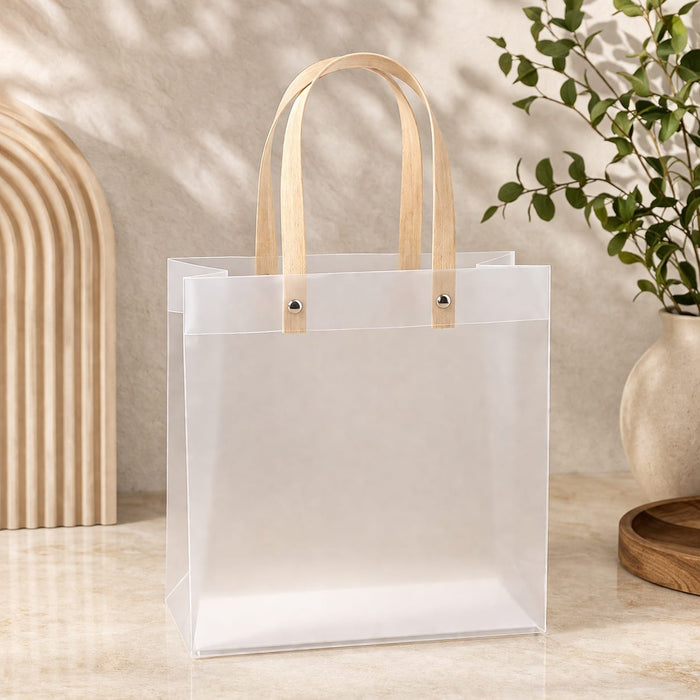 Transparent Frosted Gift Bag with Handle | Premium Plastic Hamper Bag for Gifting, Return Gifts & Packaging | 10.5×8×4.5 Inch