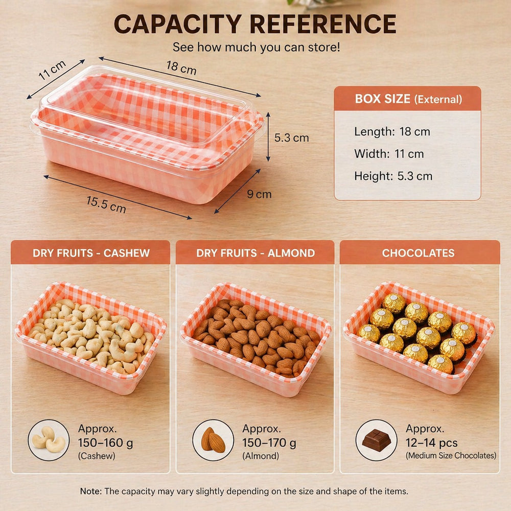 Rectangle Food Container with Transparent Lid | Dry Fruit, Chocolate & Snack Storage Box | Food Grade Reusable Container | Available in Multiple Colors (Copy)
