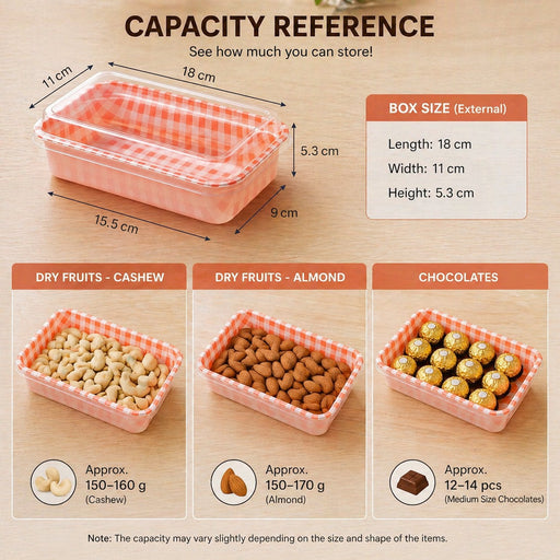 Rectangle Food Container with Transparent Lid | Dry Fruit, Chocolate & Snack Storage Box | Food Grade Reusable Container | Available in Multiple Colors (Copy)
