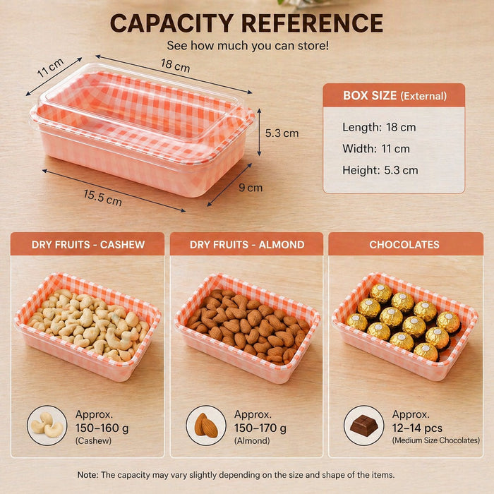Rectangle Food Container with Transparent Lid | Dry Fruit, Chocolate & Snack Storage Box | Food Grade Reusable Container | Available in Multiple Colors (Copy)