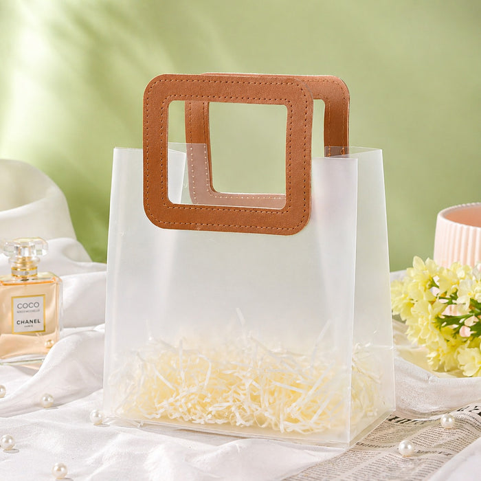 Frosted Transparent Gift Bag with Leather Handle | Premium Hamper & Return Gift Bag | 3 Sizes Available