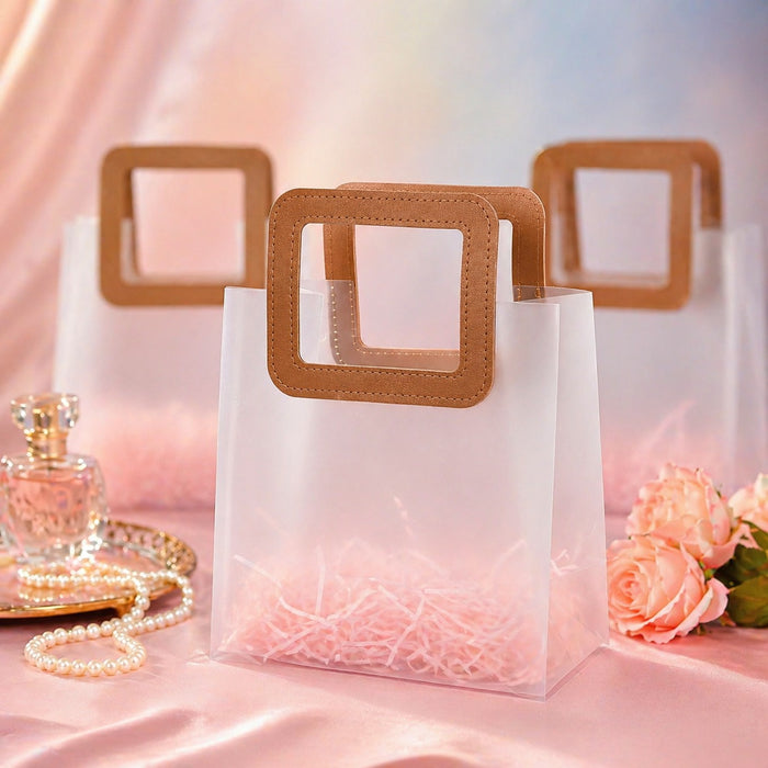 Frosted Transparent Gift Bag with Leather Handle | Premium Hamper & Return Gift Bag | 3 Sizes Available