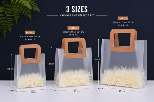 Frosted Transparent Gift Bag with Leather Handle | Premium Hamper & Return Gift Bag | 3 Sizes Available