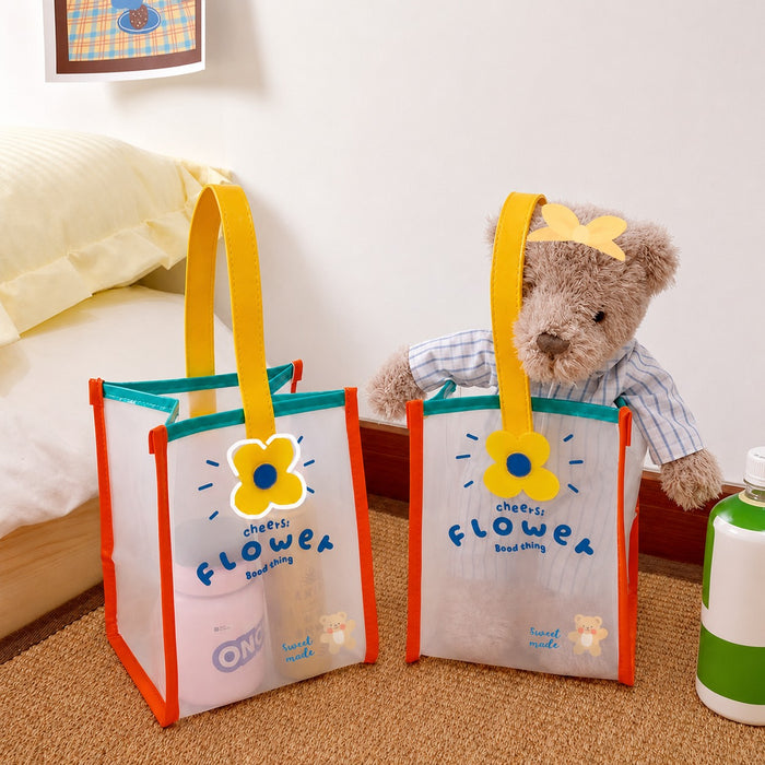 Cute Frosted Gift Bag with Handle | Transparent PVC Return Gift & Hamper Bag | 14×12×19 CM | 3 Assorted Designs