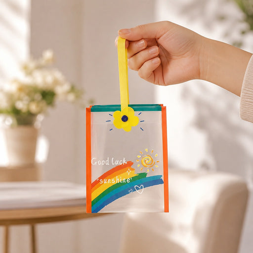 Cute Frosted Gift Bag with Handle | Transparent PVC Return Gift & Hamper Bag | 14×12×19 CM | 3 Assorted Designs