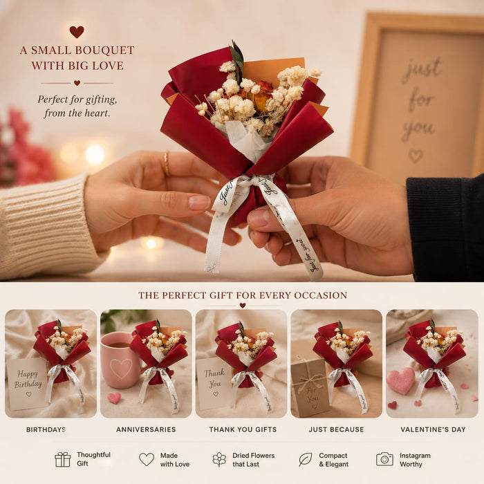 Mini Dried Flower Bouquet | Aesthetic Handmade Floral Gift Bouquet for Gifting & Décor