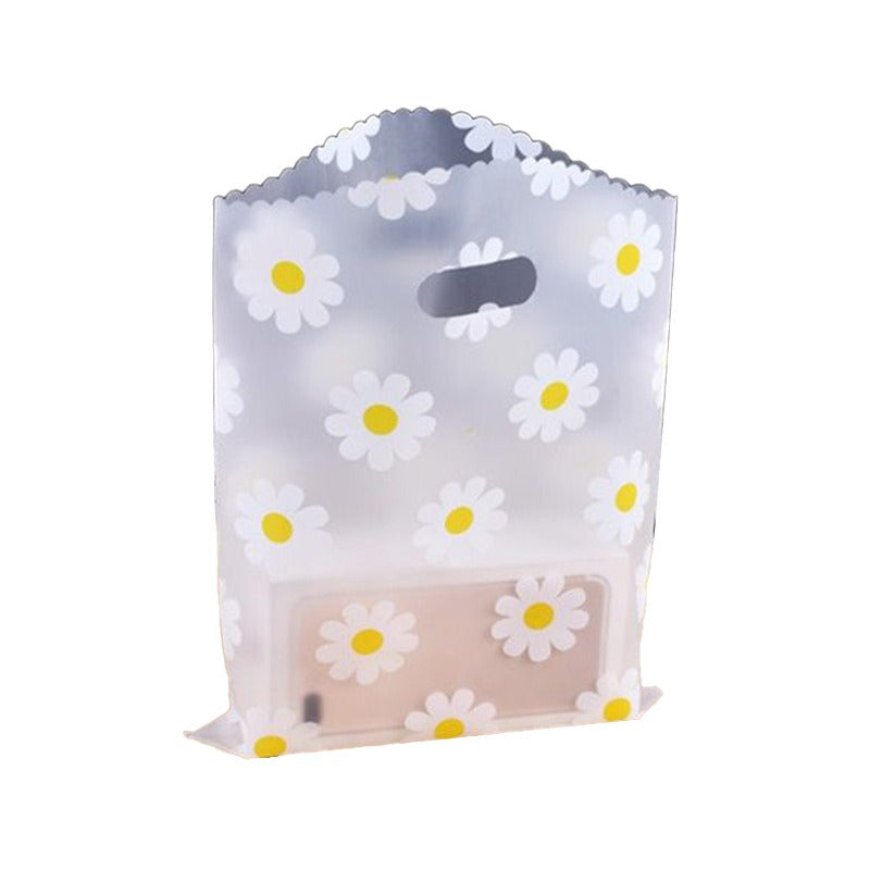Daisy Print Frosted Plastic Gift Bag with Handle | Transparent Carry Bag for Gifts, Hampers & Return Favours