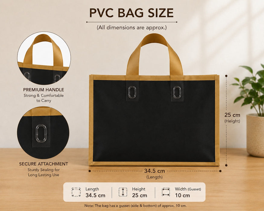 Premium Plastic Gift Carry Bag with Handle – Black, White & Green | 35×25×10 cm