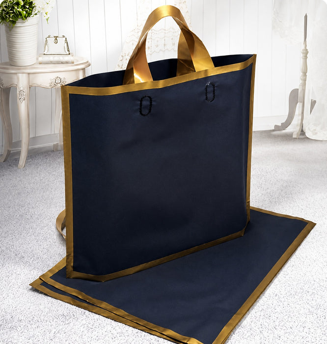 Premium Plastic Gift Carry Bag with Handle – Black, White & Green | 35×25×10 cm