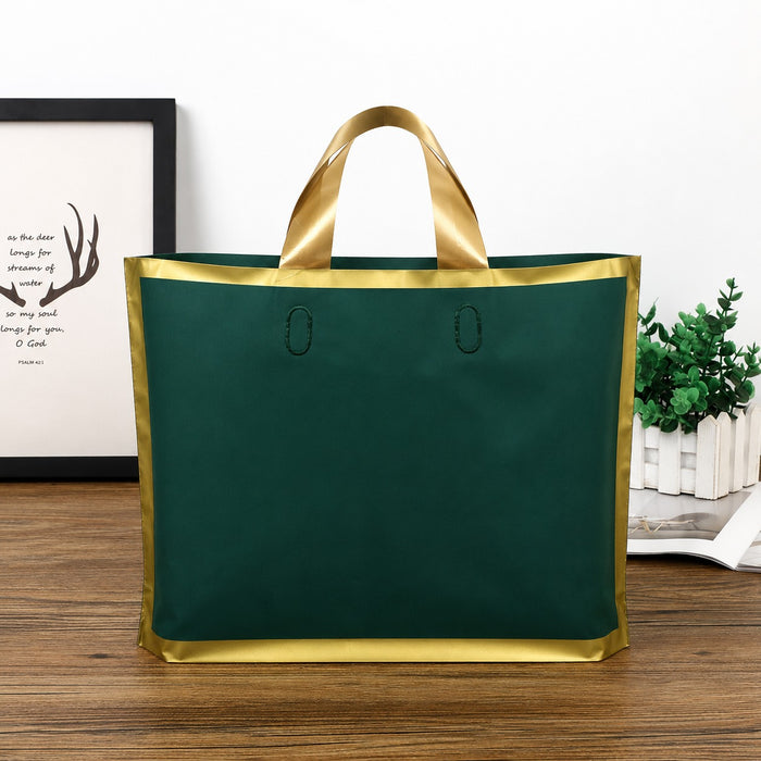 Premium Plastic Gift Carry Bag with Handle – Black, White & Green | 35×25×10 cm