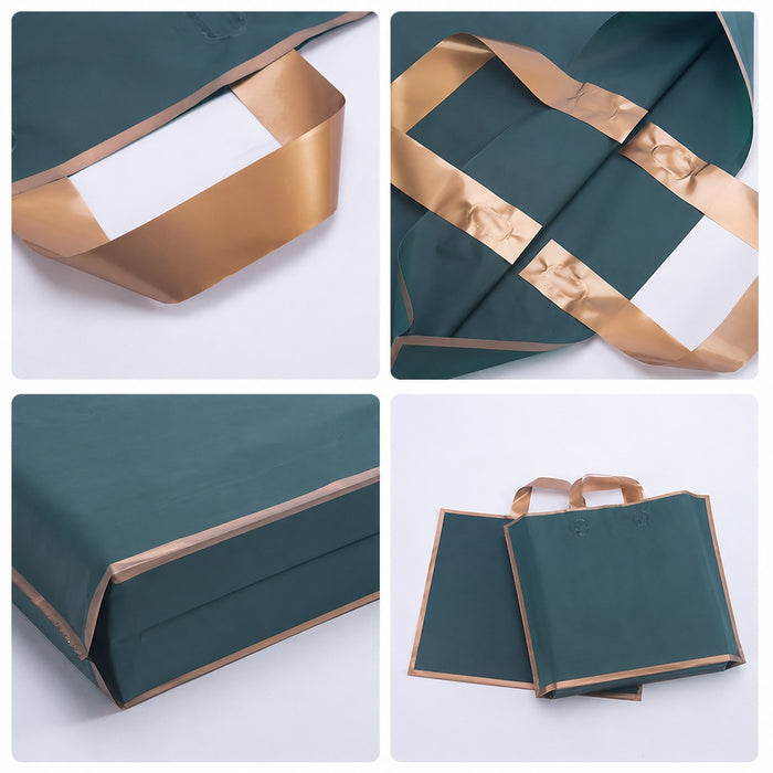 Premium Plastic Gift Carry Bag with Handle – Black, White & Green | 35×25×10 cm