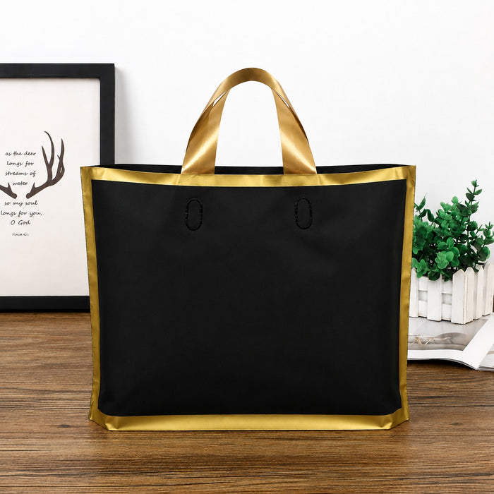 Premium Plastic Gift Carry Bag with Handle – Black, White & Green | 35×25×10 cm