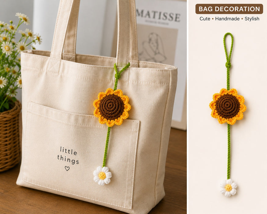 2 Pcs Artificial Sunflower Crochet Hanging Ornament for Home Decor | Handmade Sunflower Car Mirror Hanging Accessory | Crochet Flower Car Dashboard Decoration | Home, Window, Door
