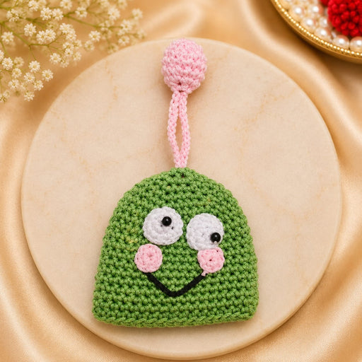 Handmade Crochet Rakhi Keychain | Cute Bag Charm | Soft Yarn Key Ring | Panda & Green Character Design