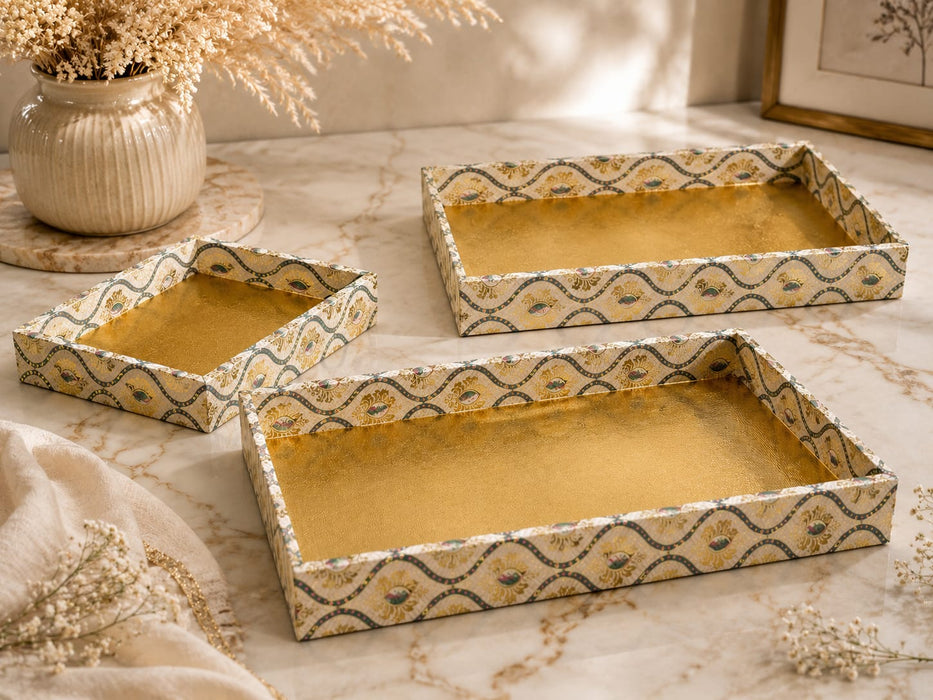 Multipurpose Golden MDF Cardboard Trays – Decorative Hamper & Gifting Packaging Set (9x12, 10x14, 12x16 Inches)