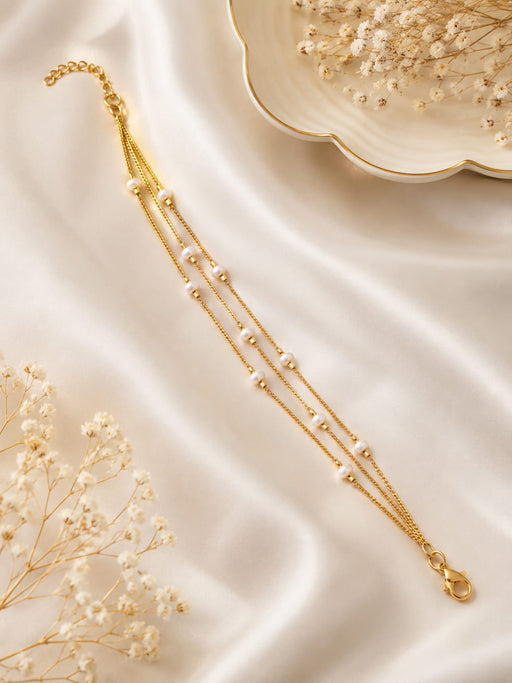 1 Pcs Elegant Gold Pearl Layered Bracelet Rakhi for Women | Adjustable Lumba Rakhi Bhabhi Rakhi Bracelet