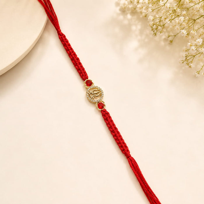 Bhai Bhabhi Rakhi Set with Lumba | Traditional Designer Raksha Bandhan Rakhi | Red Thread & Gold Finish | Premium Festive Rakhi