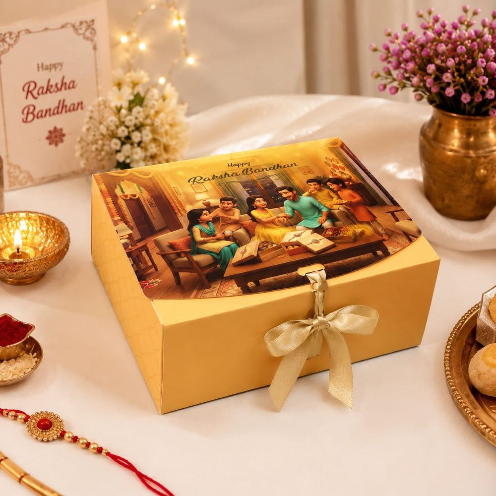 Premium  Raksha Bandhan Gift Hamper Box with Ribbon | Luxury Empty Gift Box for Rakhi Gifts, Sweets, Dry Fruits & Chocolates