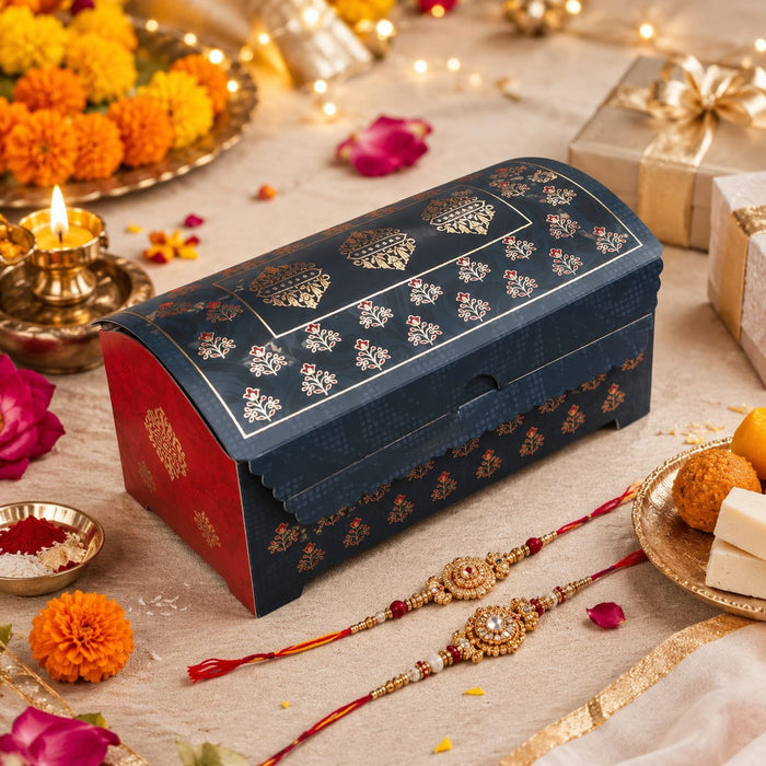 Royal Sandook Premium Printed Curved Gift Hamper Box with Handle | Luxury Festive Packaging Box for Raksha Bandhan, Diwali, Wedding & Return Gifts