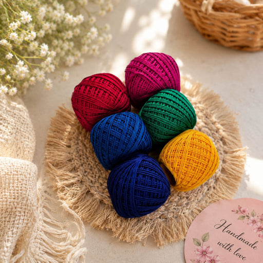 6 Pcs Cotton Craft Thread Ball – Mix Colors  | Multicolor Decorative Thread for Rakhi Making, DIY Crafts, Macrame, Gift Wrapping & Home Décor